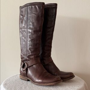 Frye Brown Phillip Harness Tall Boots - Round Toe